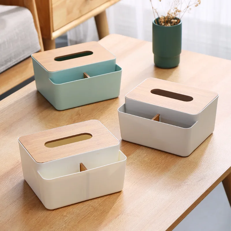 Office Desktop Multifunctional Tissue Box Toilet Waterproof Bamboo Wooden Paper Box Household Japanese Plastic Storage Box