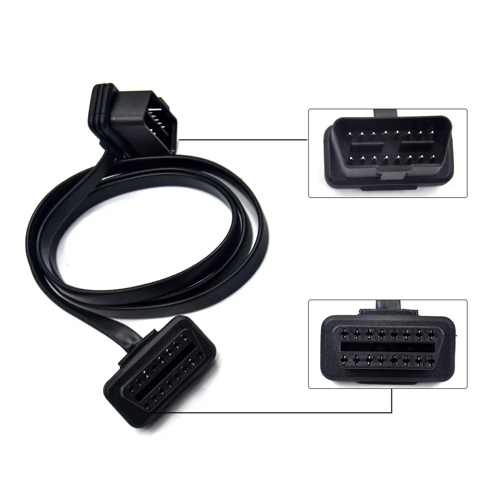 30/60/100CM Flat+Thin As Noodle 16 Pin Socket OBD OBDII 16Pin Male To Female 16 PIN Car Scanner OBD2 Extension Cable Connector