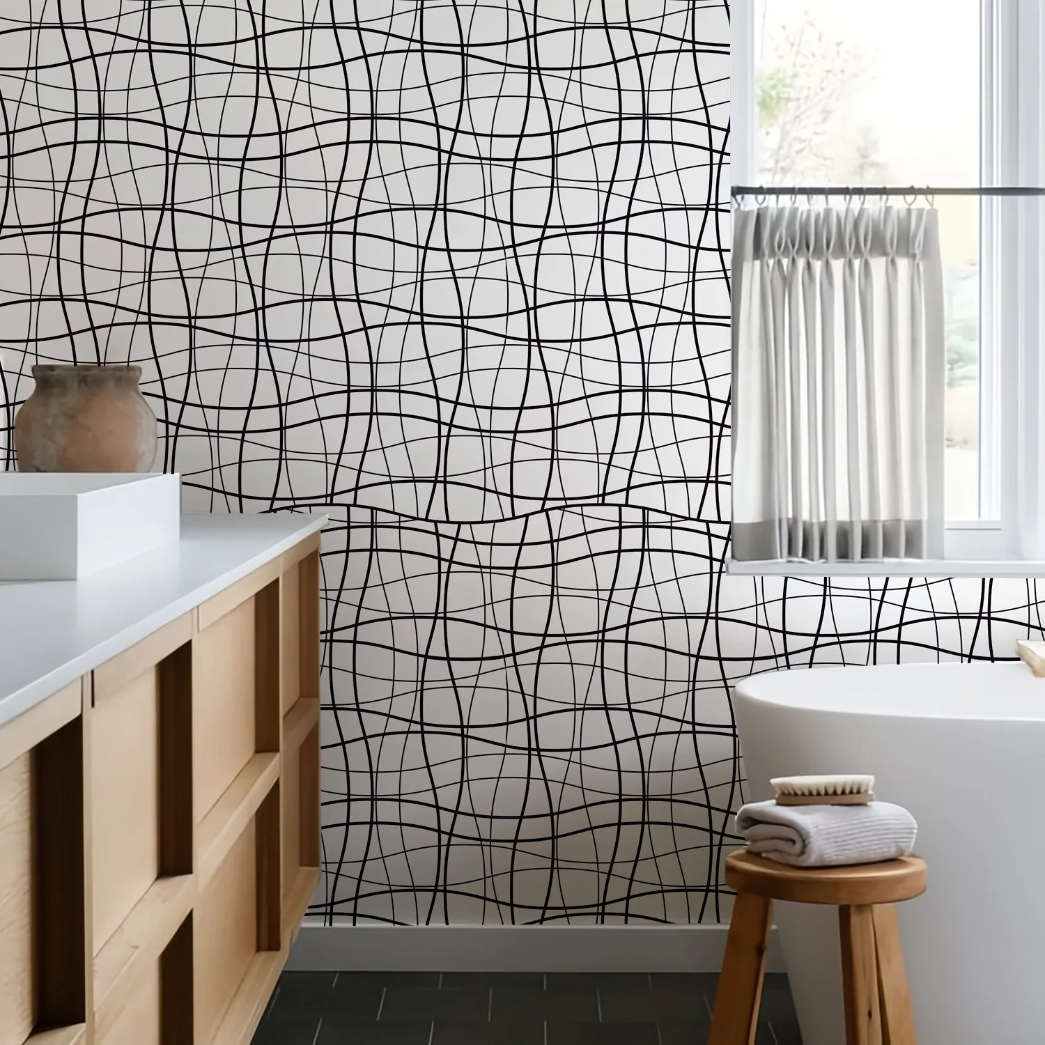 Black White Line Stripe Wallpaper Peel and Stick Waterproof Removable Self Adhesive Wallpaper Roll