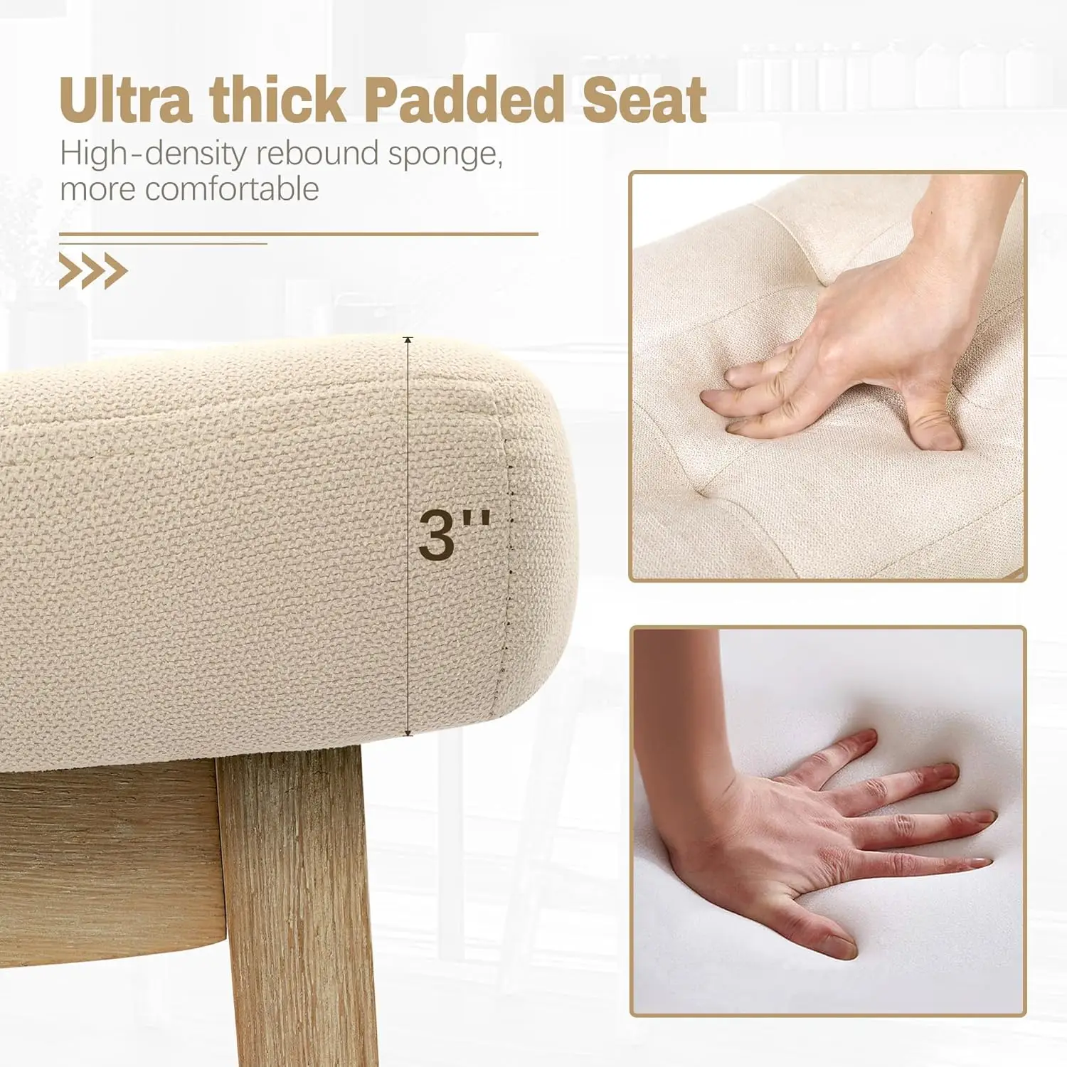 مجموعة مقاعد بار بارتفاع عداد مكونة من 3 قطع، مقاعد مطبخ حديثة للمزرعة مع ظهر منجد، أرجل خشبية صلبة، طول 24 بوصة، كاكي + Wo