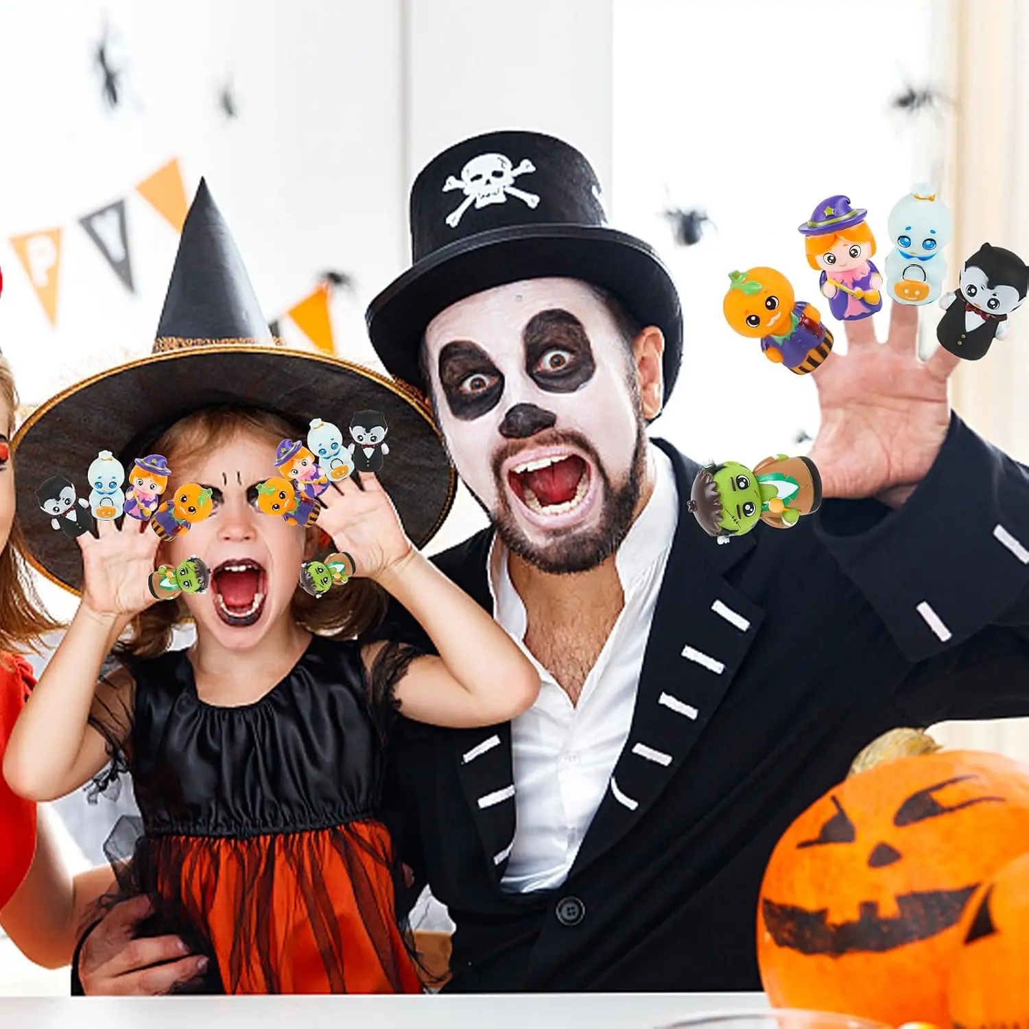 Halloween Vingerpoppetjes, 5 stks Pompoen Heks Vingerpop Speelgoed voor Kinderen Trick or Treat Halloween Tas Fil