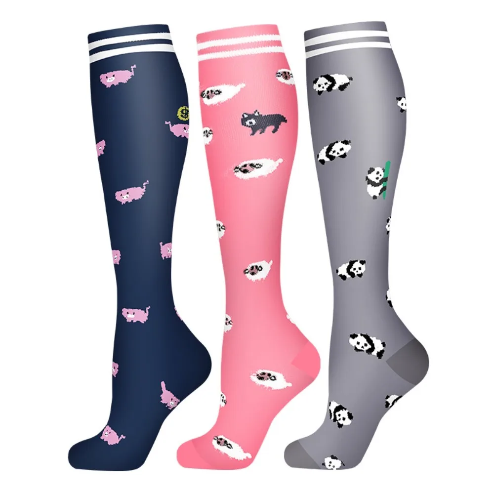 

3 Pairs Elastic Compression Socks Soft Breathable Compress Stretch Stockings Sun Protection Golf Socks for Outdoor Sports
