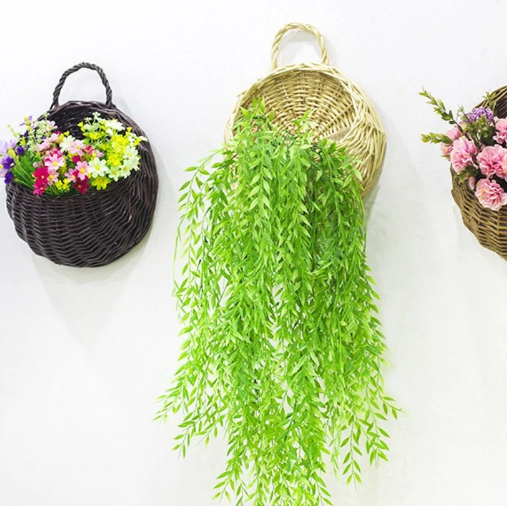 

Willow Straw Flower Pot Wicker Rattan Wall Hanging Flowerpot Home Garden Decoration Flower Basket Container