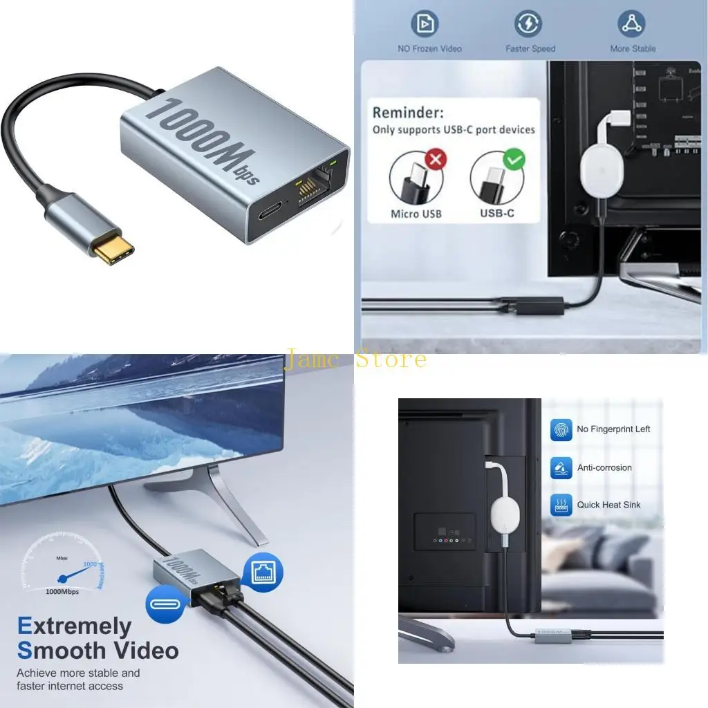 

LX0B Portable 1000Mbps USB C Docking Station for Travel Design PD100W Charging Gigabit Ethernet Adapters