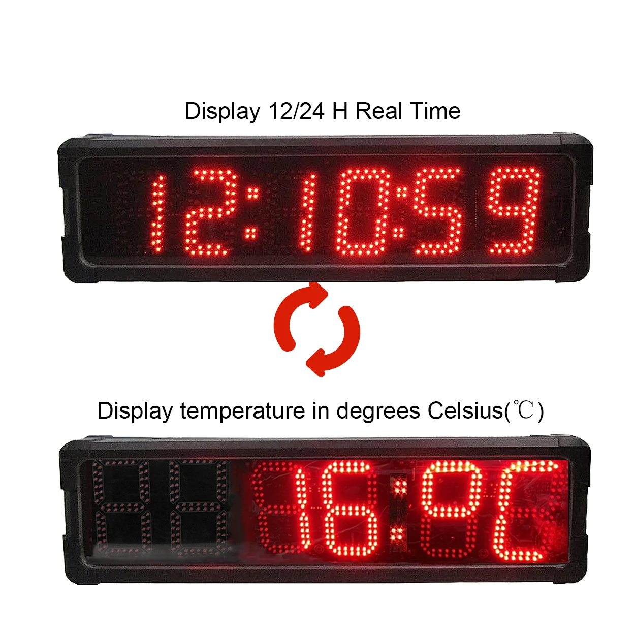 Waterproof Digital Wall Clock with Temperature Display, Adjustable Brightness LED,6 Digits, 5 