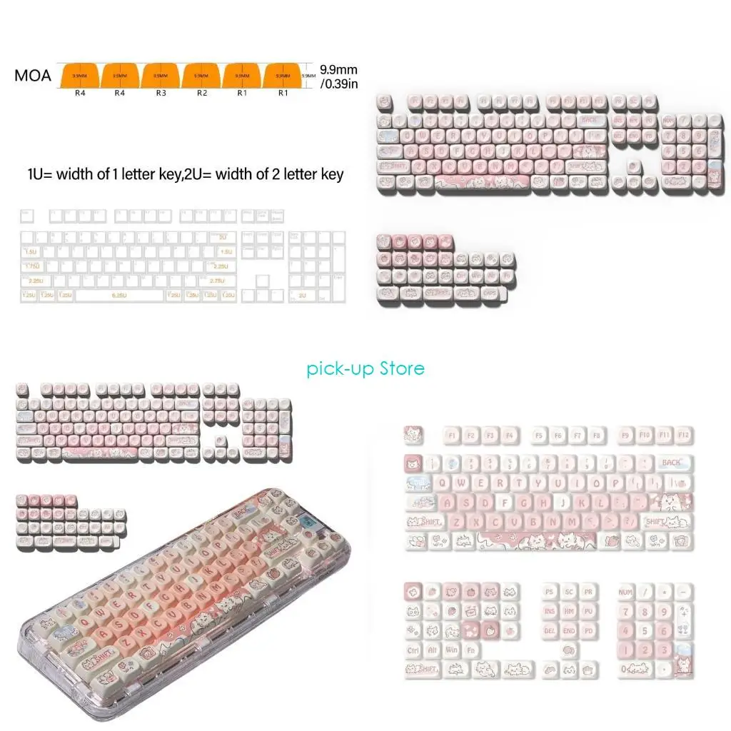

Q5WA PBT набор мультяшных клавишных колпачков для 132 клавиш, цветной клубничный котенок, MOA, высота клавиш для механических