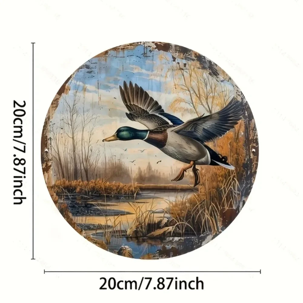 Ryder River Vintage Mallard Duck Aluminum Sign - 8x8inch Round Rustic Style Wall Decor, Suitable for Homes, Cafes, and Restaurants
