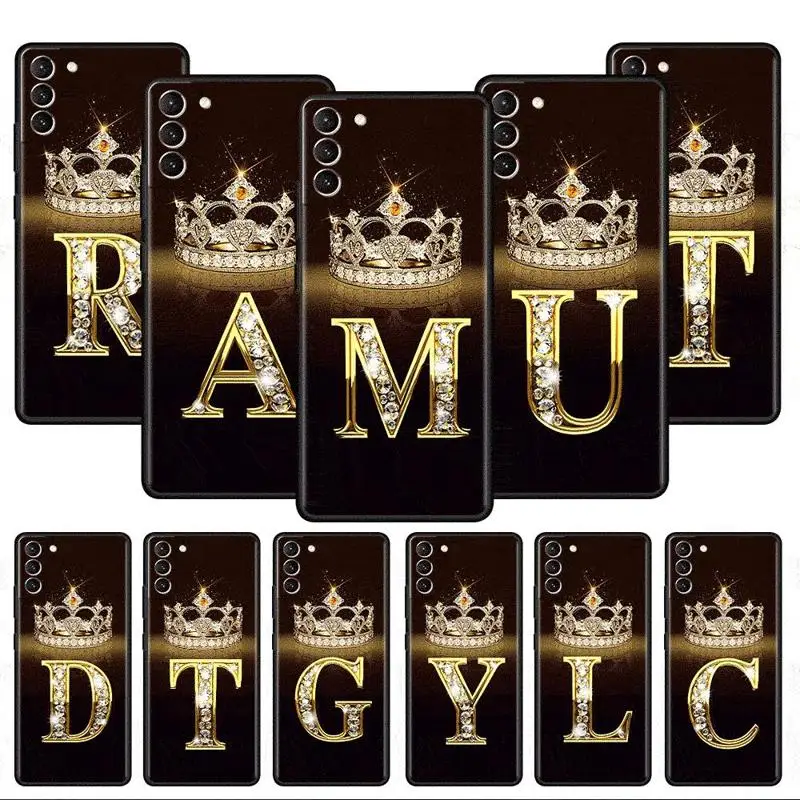 Letter Monogram Gold Marble Case For Samsung Galaxy S24 S23 S22 Ultra S21 S20 FE S10 Plus Soft Phone Shell