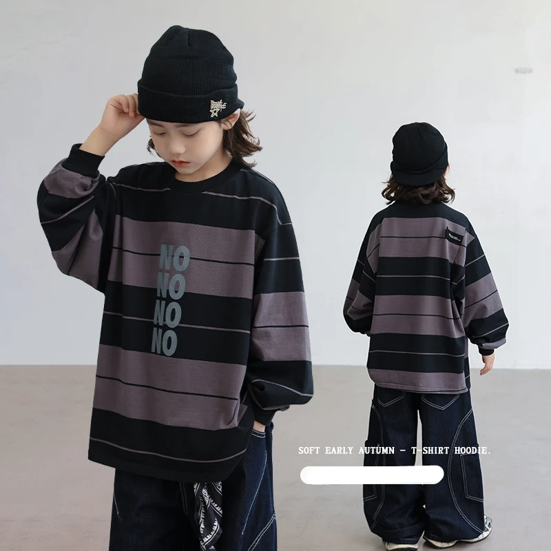 

Fashion Spring Autumn Children's Sweatshirt for Boy High Street Striped Outfit Teens Child Cotton Long Sleeve Hoodies 5 7 9 14 Y