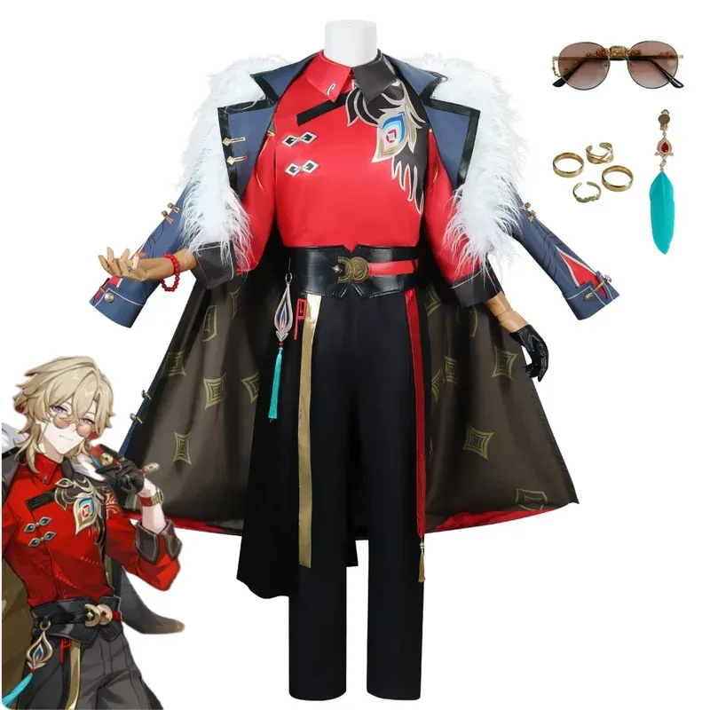 

Game Honkai: Star Rail Aventurine Kakavasha Cosplay Costume Cloak Coat Red Shirt Uniform Wig Man Halloween Carnival Suits;3,k8't