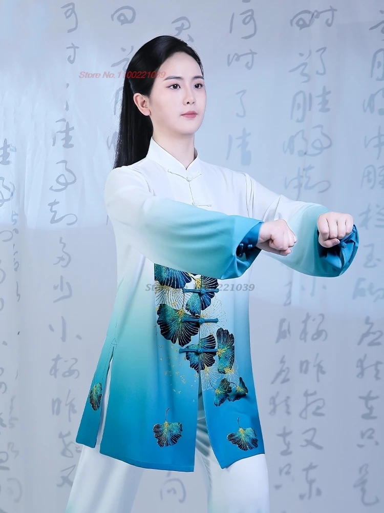 2025 chinese kung fu tai chi martial arts taijiquan wushu uniform national flower print tops+pants set exercise training suit image 3