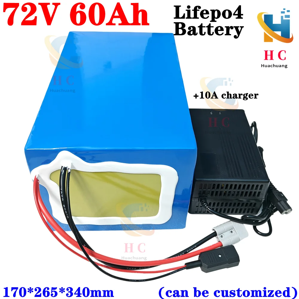 

lithium 72V 60Ah lifepo4 battery pack BMS 24S 76.8V deep cycle 170*265*340mm for 5000W 3500W bike scooter Motorcycle