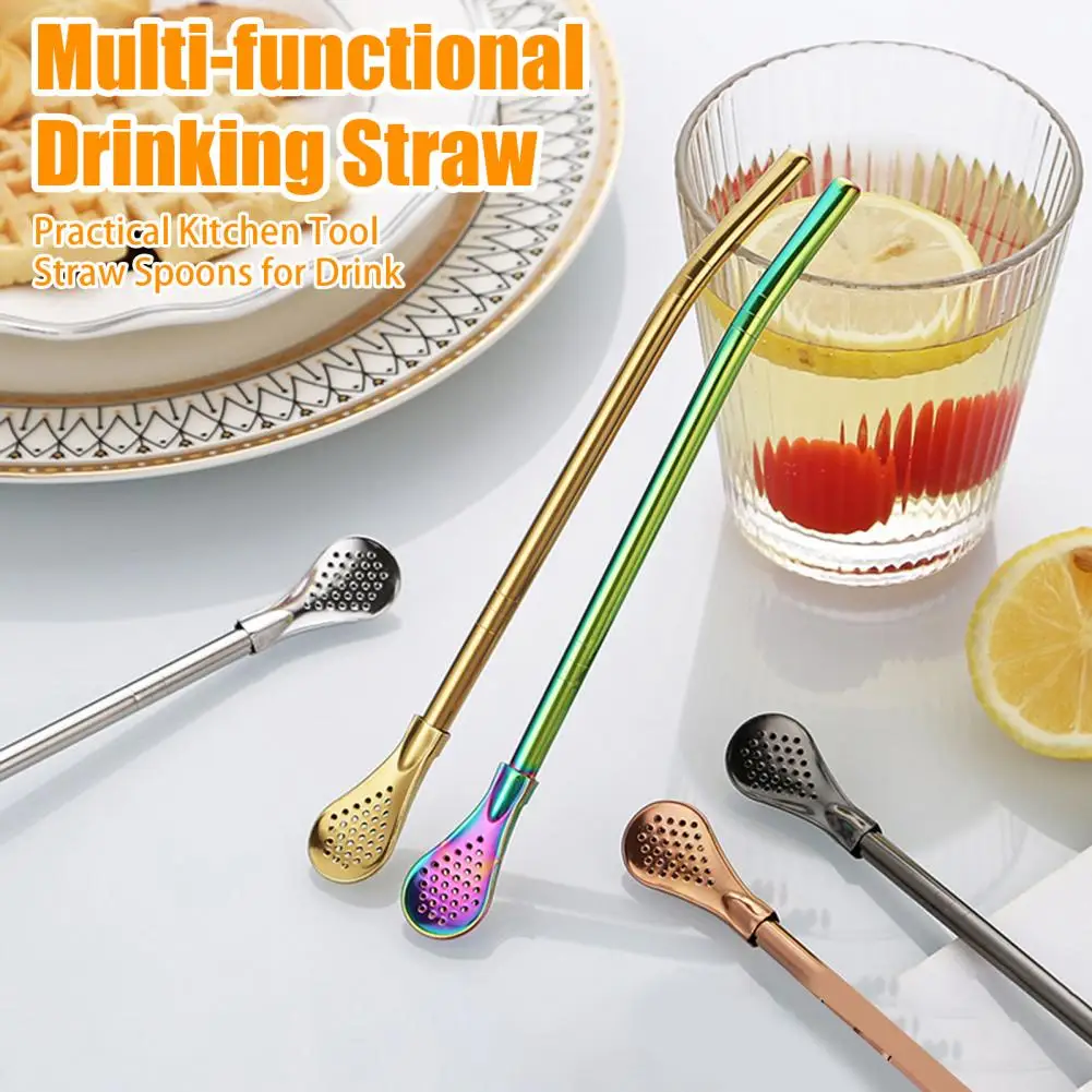 Stainless Steel Straw Spoon For Drinks Tea Filter Stirring Straws Leak-proof Drinking Straw For Various Beverages 짚국자