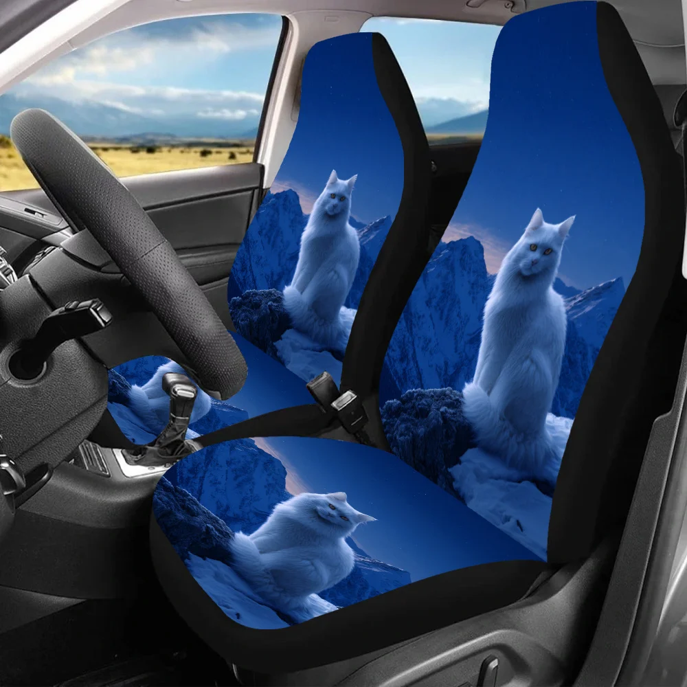 2 piezas - Snowy Night Cat, fundas para asientos de coche con estampado para todos, accesorios para coche para mujeres, protector de asientos delanteros para coche, S