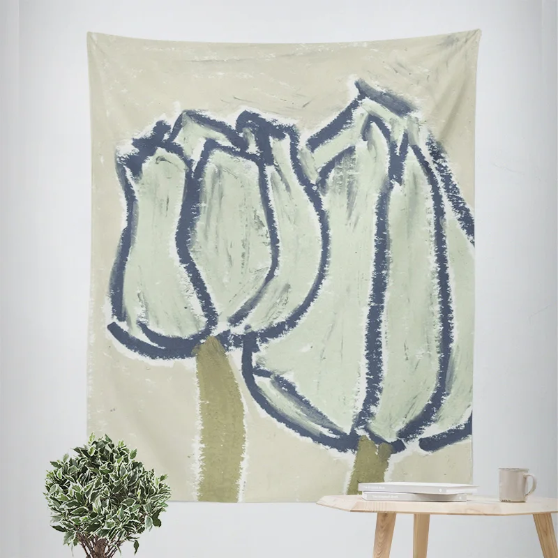 Mori Plant Illustration Tapestry Morandi Ins Wind Abstract Art Fabric Bedroom Bedside Background Cafe Decoration