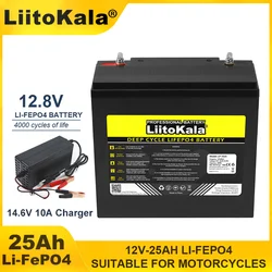 LiitoKala 12.8V 25AH LiFePO4 bateria 12V 4s BMS litowo-żelazowo-fosforanowy specyficzny falownik motocyklowy wiatr słoneczny 14.6v ładowarka