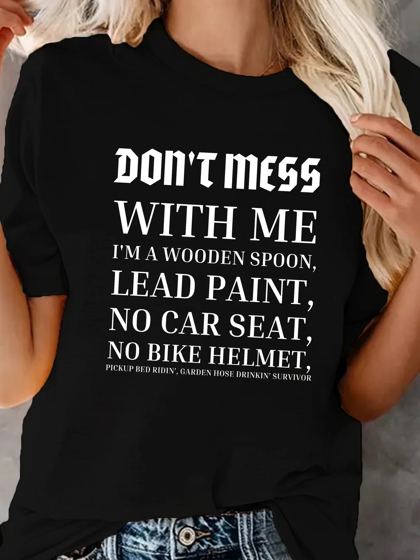 تي شيرت برقبة دائرية مطبوع عليه حروف، بلوزة كاجوال بأكمام قصيرة للربيع والصيف، ملابس نسائية