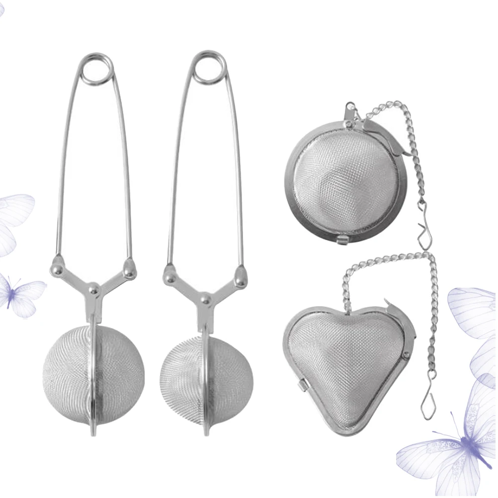 

4 pcs Tea Infuser Strainer Tea Strainer With H Stainless Steel Heart Shape Round Loose Leaf Kitchen Bar Tools