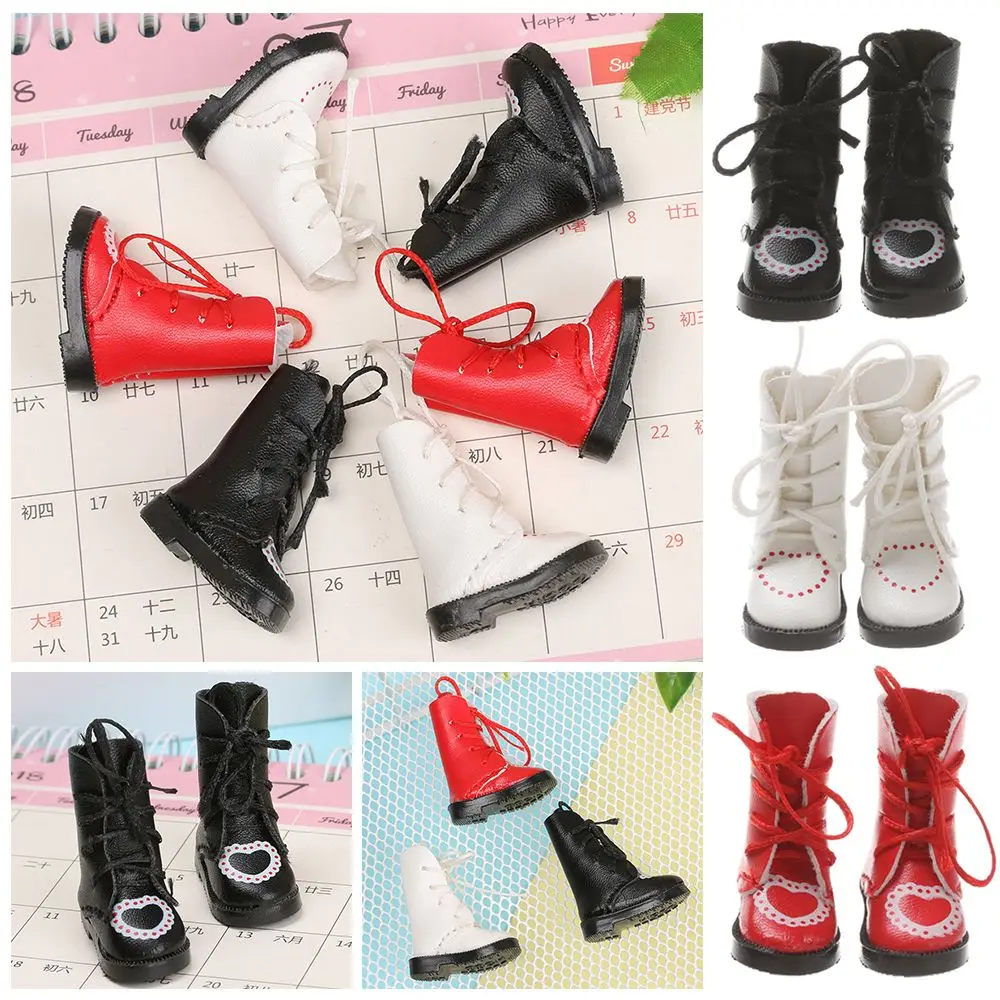 1Pair PU Leather Boots For 1/6 Doll Heart Bandage Mini Shoes Toy Accessories Handmade Children Toys Birthday Gifts