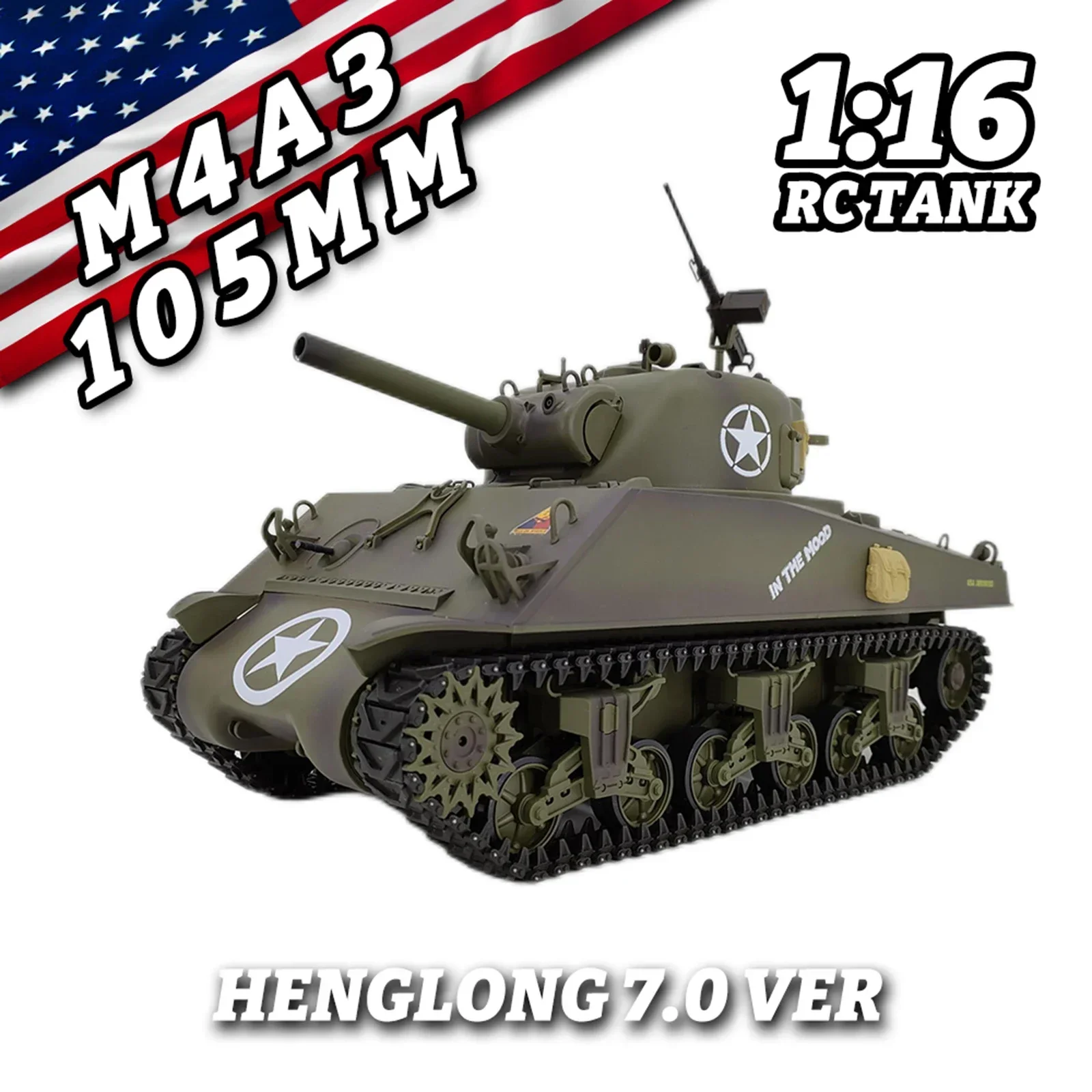 American Remote-Controlled Tanque Militar, 3898-1, Gun Barrel, Telescópico, Multifuncional, Combate, RC, Competitivo, Toy Gift, M4a3, 1:16