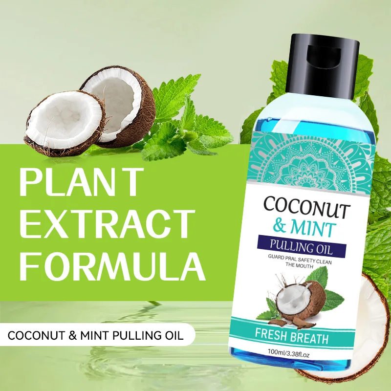 100ml Coconut Mint Pulling Oil Mouthwash Alcohol-free Teeth Whitening Fresh Oral Breath Tongue Scraper Set Mouth Heal