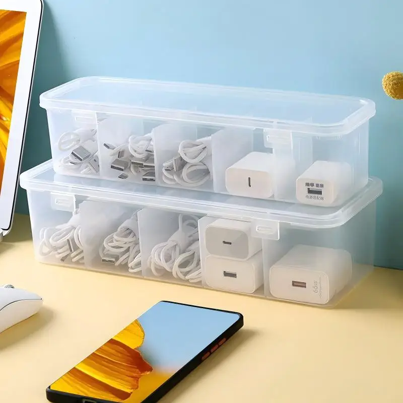 

Transparent compartment storage box data cable classification box household organization box underwear and socks storage box