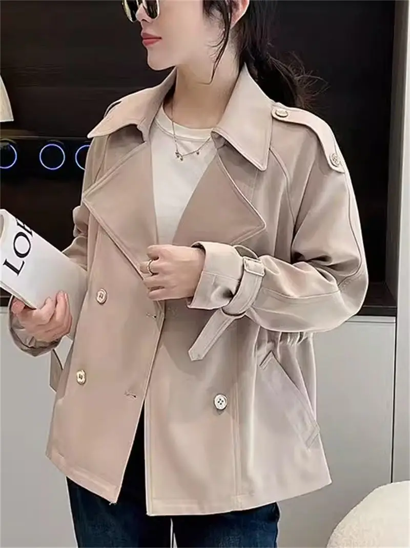 

Casual Short Khaki Windbreaker Jacket For Women Spring And Autumn 2024 New Double Breasted Loose Fit Versatile Coat K2016