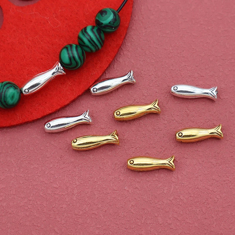 10Pcs Stainless Steel Fish Beads Charms Spacer Loose Beads For Jewelry Making Crafts Handmade DIY Bracelet Accessories Bulk