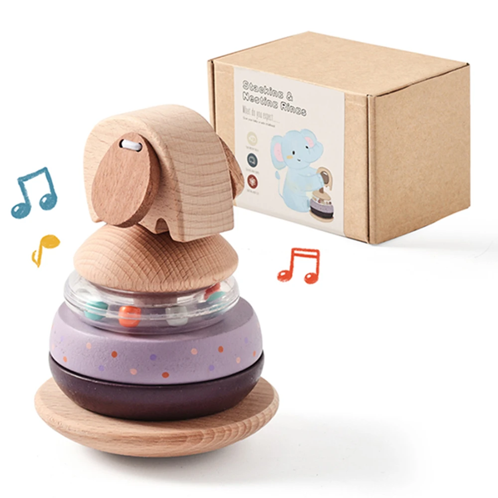 

Baby Wooden Montessori Toys Wooden Blocks Stacking Silicone Ring Rattle Toys Animal Cognition Sensory Toys for Children Gift