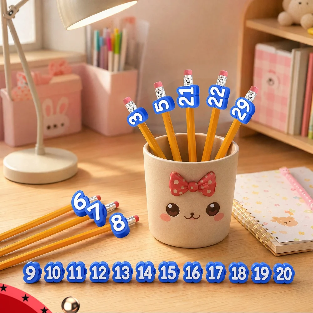 Pencil Caps Numbered 1-50 Colorful Reusable Labels Numbered Pencil Toppers Pencil Tracking Markers For Kids Students Teachers