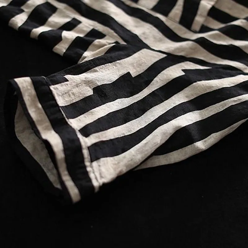 Women's Fashion Striped Printed Casual Shirt 2023 Summer Vintage Loose All-match Short Sleeve Polo-Neck Blouse Female Clothing