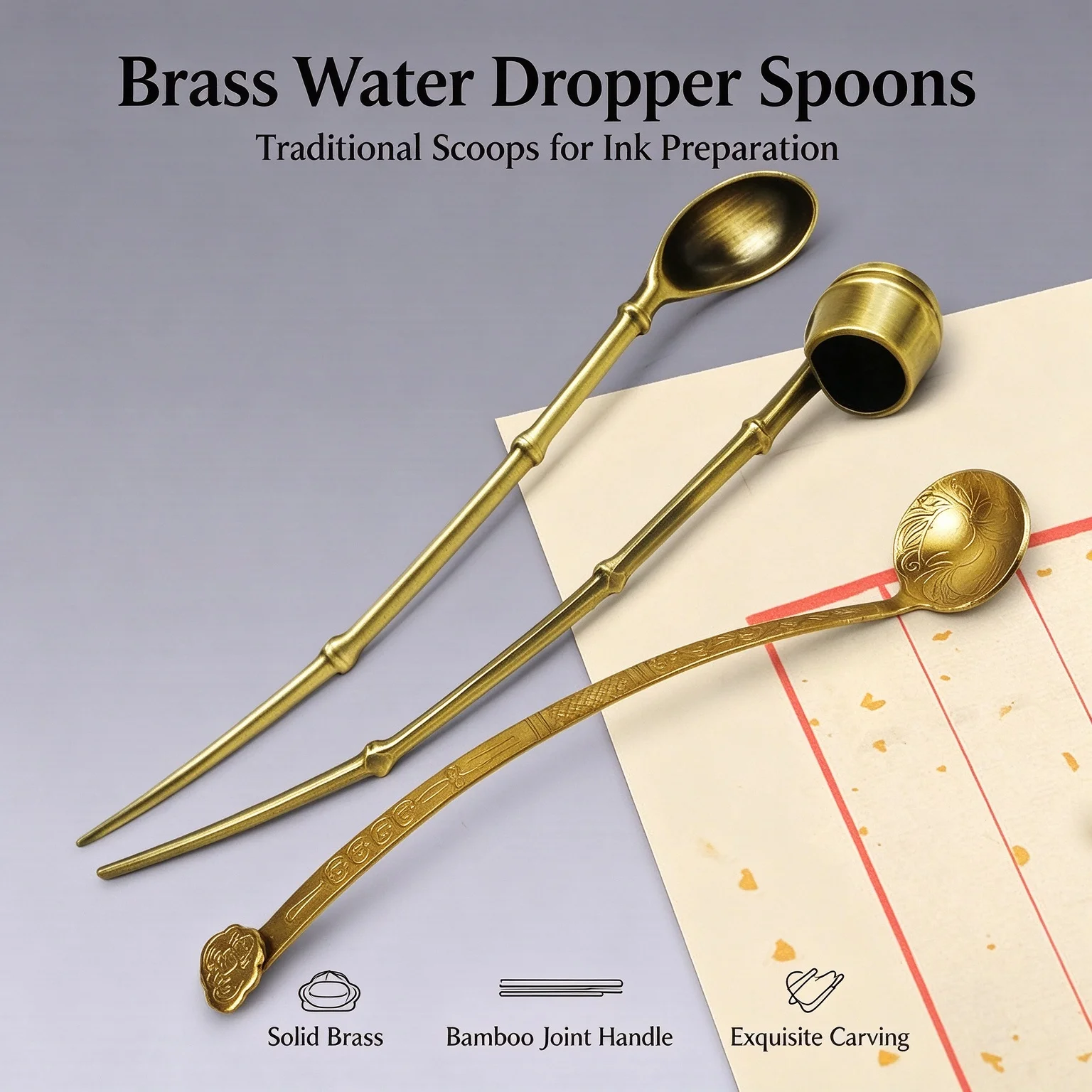 Copper Water Spoon Household Calligraphy Inkstone Accessory for Grinding Small Handmade Study Supplies Antique Desk Decoration