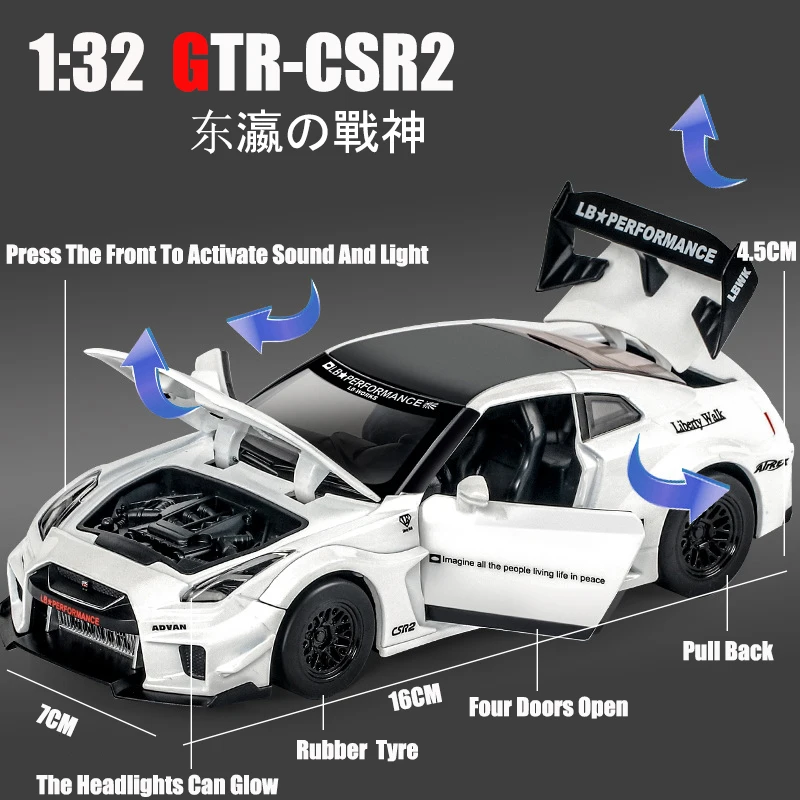 1:32 GTR CSR2 Simulation Car Model Metal Diecasts & Toy Vehicles Alloy Decoration Toy Global Limited Edition Children Boy toys