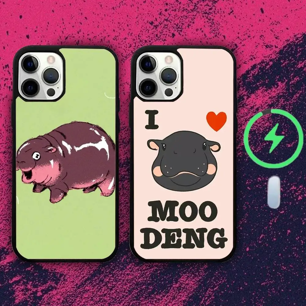 

Cute Moo Deng Hippo Phone Case For iPhone 16e,16,15,14,13,12,11,Plus,Pro,Max,Mini Magsafe Magnetic Wireless Charging