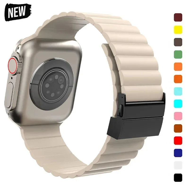 

Силиконовый ремешок для Apple Watch Ultra 2 49 мм 44 мм 45 мм 42 мм 41 40 мм, металлический браслет с пряжкой для Iwatch Ultra 9 8 7 6 SE 5 4 Correa