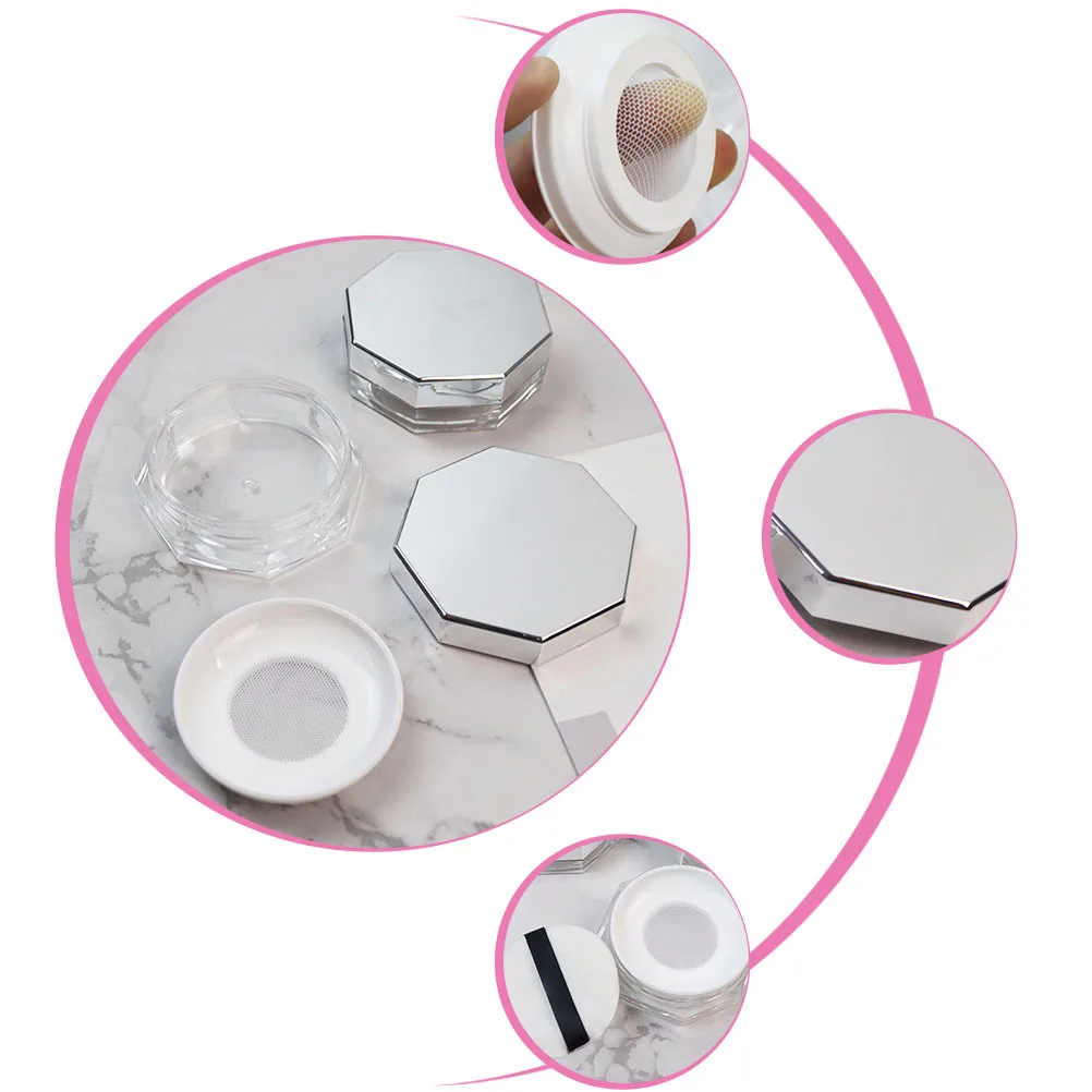 

2Sets Octagonal Portable Loose Powder Boxes Leakproof Makeup Powder Cases Built-in Puff Durable Travel Holder