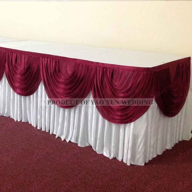 3M Long Ice Silk Table Skirt With Swag Drape Poly Tablecloth Skirting Event Party Wedding Banquet Decoration