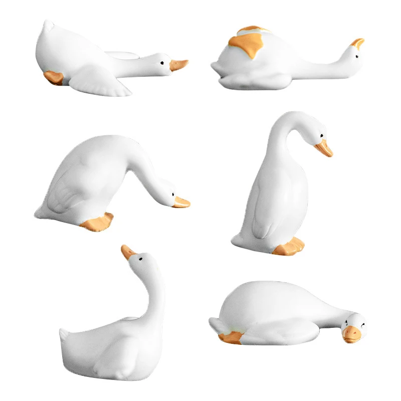 Micro Landscape Miniature Figurines Leisurely White Goose Animal Resin Ornament DIY Accessories Home Decoration