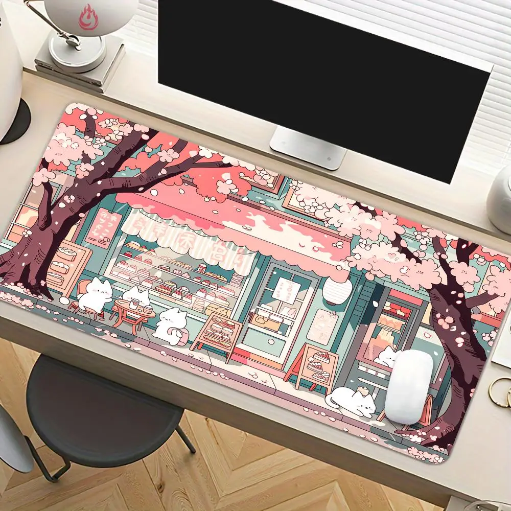 Dessert shop and cute cats Mouse Pad Desk Mat Large Computer Office Carpet XXL Mousepad Gamer Gaming PC Accessories Keyboard Rug