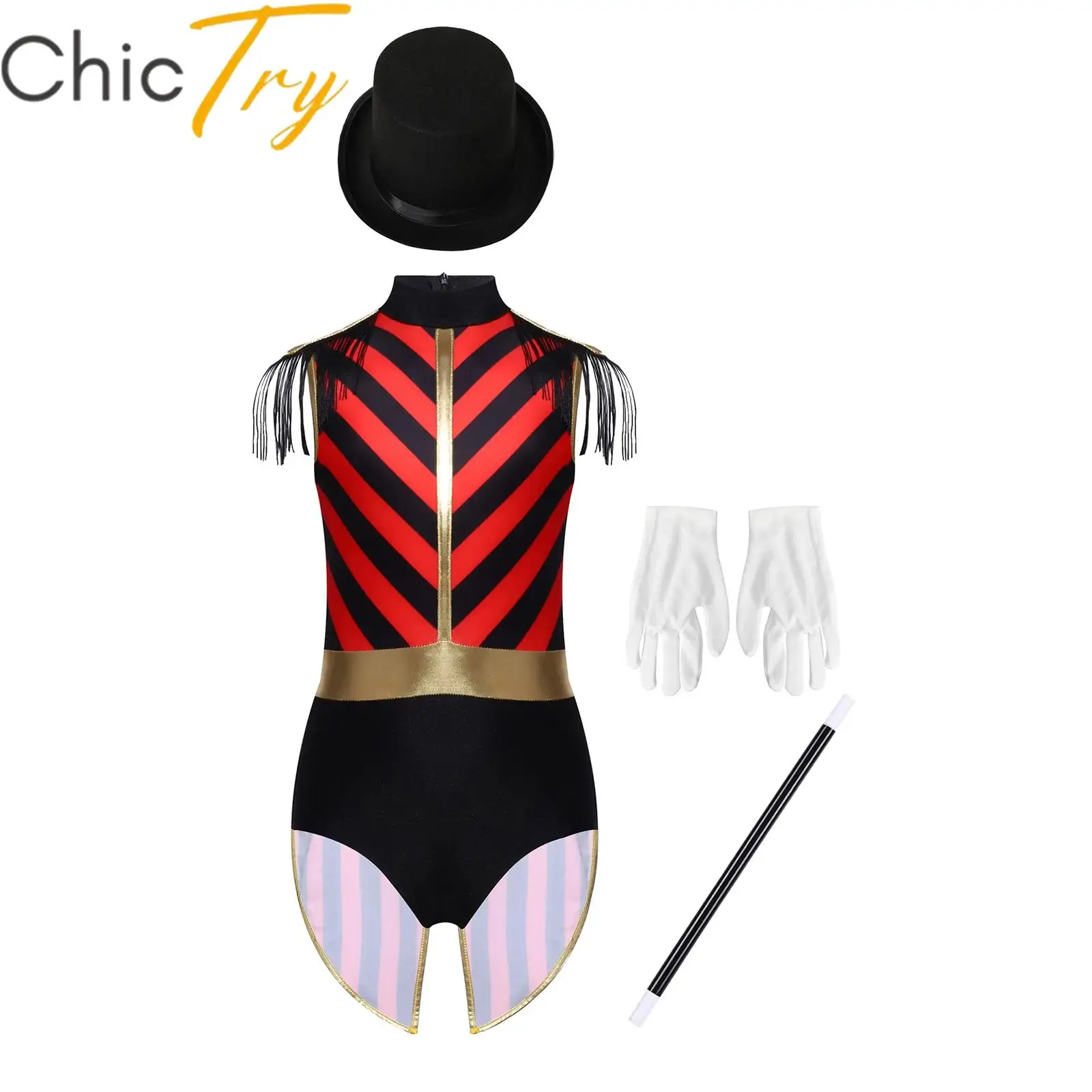 

Girls Ringmaster Circus Costume Sequin Dress Magician Drummer Christmas Halloween Festival Cosplay Party Dress Up Performance