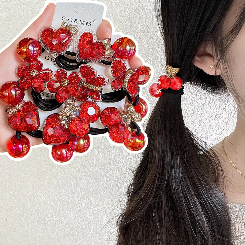 

2pcs/lot Lovely Strawberry Candy Girls Elastic Hair Bands Kids Princess Hair Accessories Children Hair Ties Baby Headwear