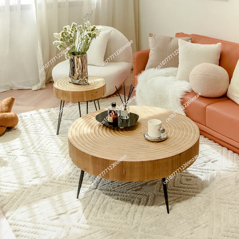 

Japanese-style log round living room coffee table creative small apartment home Nordic retro annual ring bed and breakfast