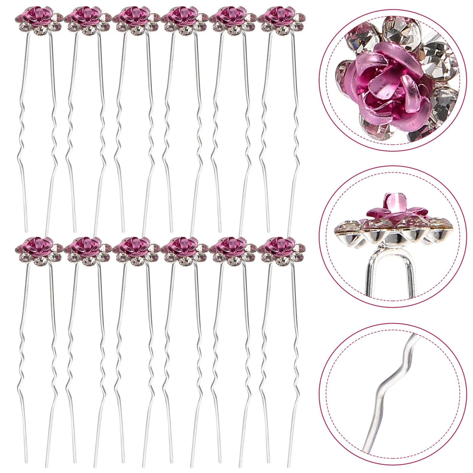 20Pcs Rhinestone Rose Hairpins U Shaped Hair Clips for Wedding Bridal Party Crystal Hair Accessories Elegant Hairpins