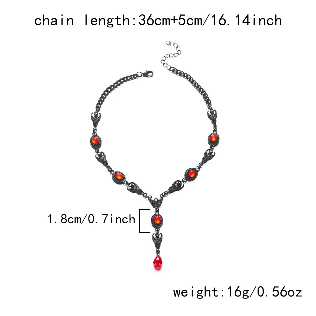 Kreative Gothic-Halskette mit rot-weißem Kristallperlen-Fledermaus-Anhänger für Damen und Herren, Halloween-Punk-Flugfledermaus-Choker, Cosplay-Party-Schmuck – Detail 37