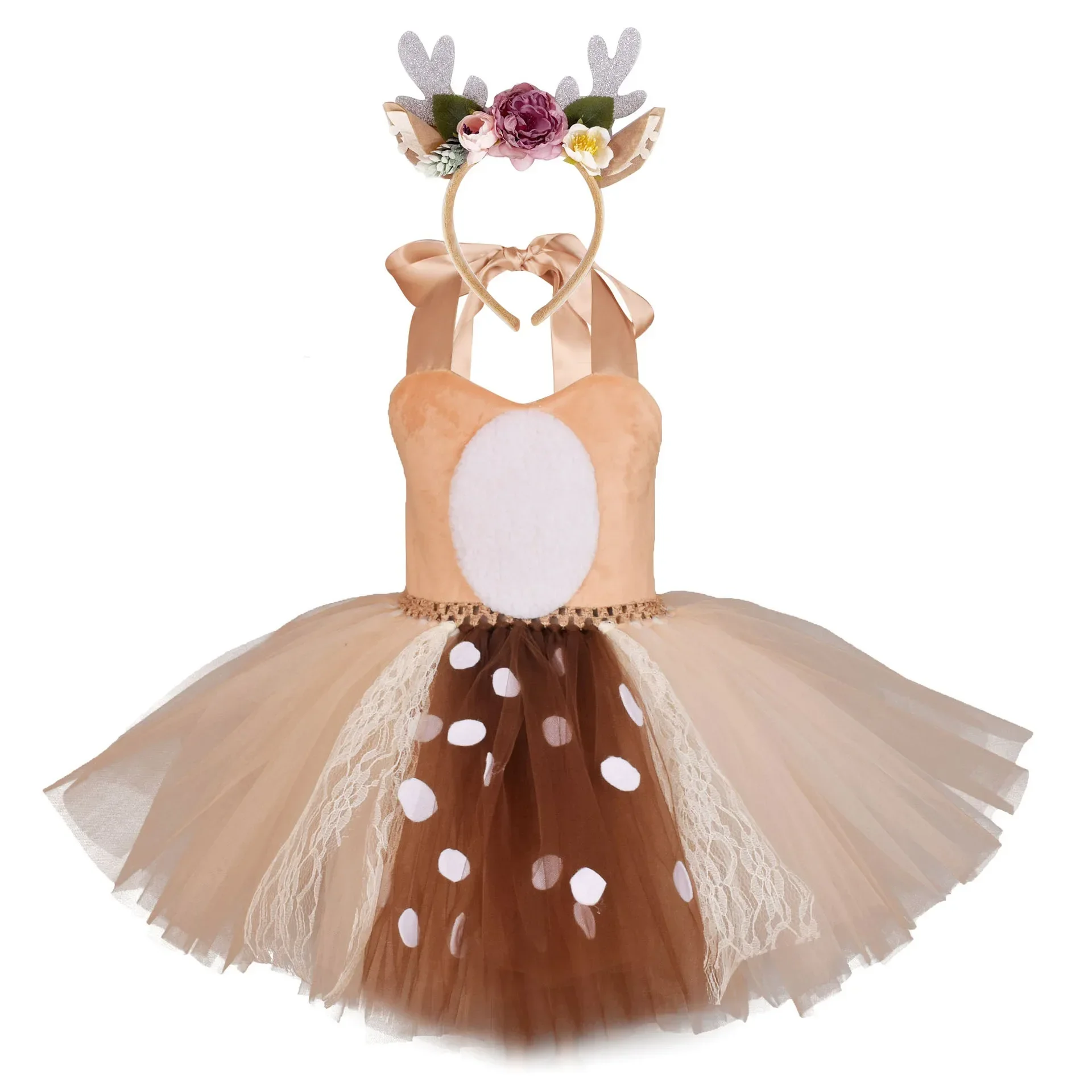 Girls Halloween Elk Cosplay Girl Sika Dress Deer Girl Christmas Dress Deer Fairy Dresses Children's Day Performance Clothing