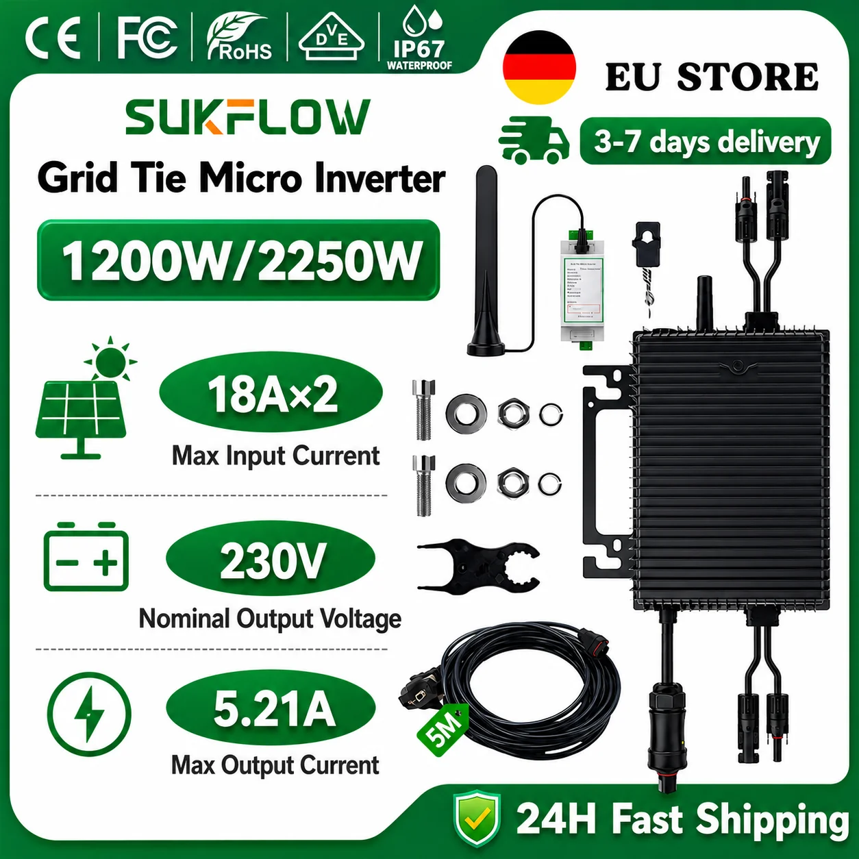 SUKFLOW Zero Export 1200W Solarny Mikroinwerter Łatwy Zestaw DIY do Domu 230V Inwerter Sieciowy do Systemów Energii Przynęplowej