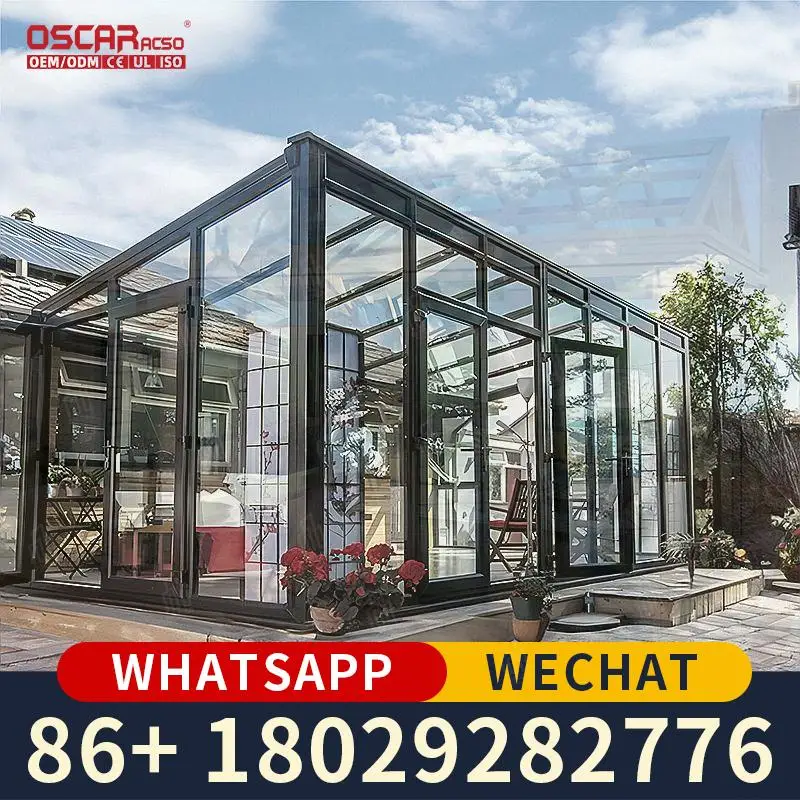 Retractable Aluminium Sun Room with Heat Insulation and Casement Windows for Villas Glass Houses Roof Roller Blinds Free Sliding
