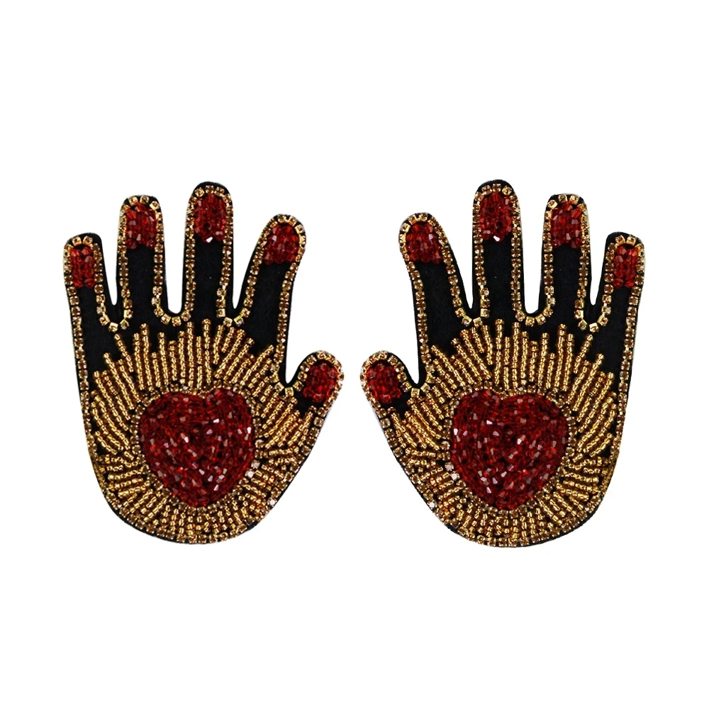 1pair Rhinestones Sunglasses Embroidered Sew on Patch Heart Wings Hands Diamond Beaded Crystal Applique Clothing Decorations