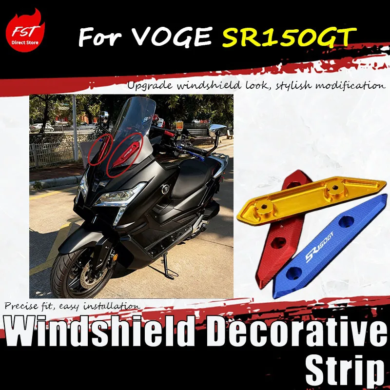 For VOGE SR150GT-specific accessory front windshield decorative CNC aluminum trim strip - non-destructive installation