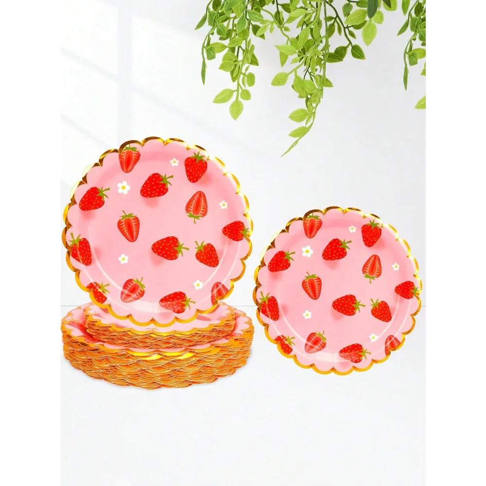 10pcs/20pcs/50pcs Strawberry Plates Berry First Birthday Disposable Paper Plates Strawberry Cake Plates Dessert Plates Dinner Plates Party Decoration Fruit Strawberry Summer Party Supplies For Birthday Wedding Babe Shower Bachelorette Wedding Party Suppli